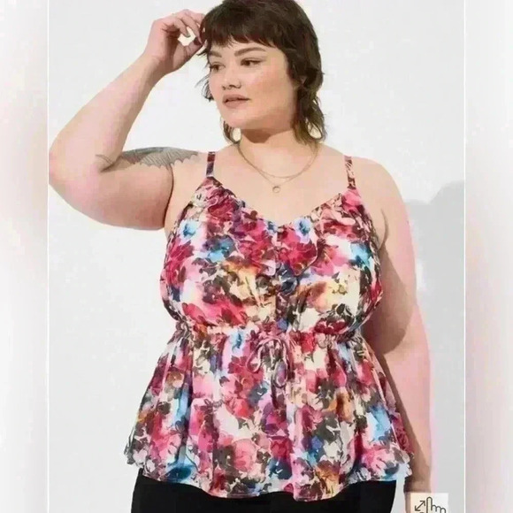 NWT Torrid Size 5 Chiffon Clip Dot Ruffle Tiw Waist Tank 100% Polyester - Picture 1 of 8
